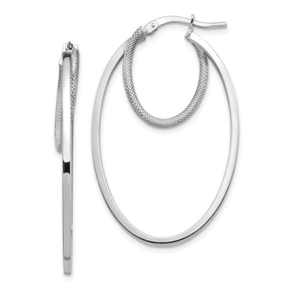 14k White Gold Polished & Textured Double Oval Hoop Earring 40.18 L x 25.66 mm W - Picture 1 of 4